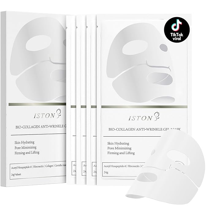 ISTON 4-Pack Collagen Face Mask,4 Pack Hydrating Face Masks for Glass Skin-Overnight Face Masks Skincare | Anti-Wrinkle,Firming,Pore Minimizing,Elasticity | TikTok Trend Items Skin Care
