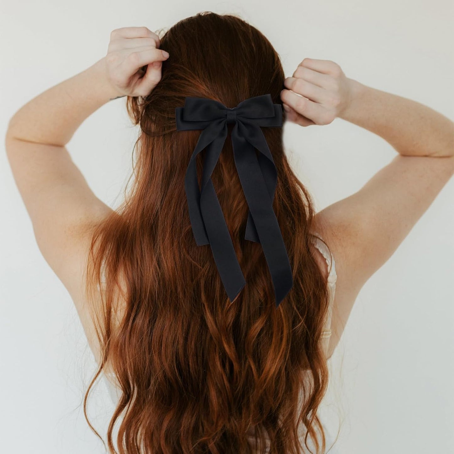 Bow Hair Clips 2PCS Set for Women and Girls - Black White Ribbon Bows for Hair, with Long Tail, Alligator Clip (Black & White)