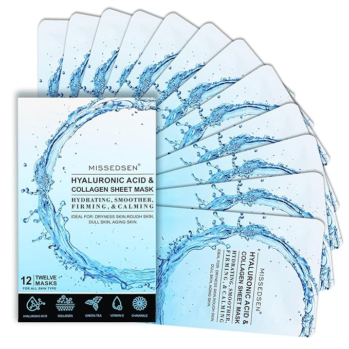 Collagen Face Mask Skincare For Women Hyaluronic Acid Moisturizing Firming Calming Hydrating Pore Treatment of Different Ages and Skin Types Urban Beauty Secret 12 PCS
