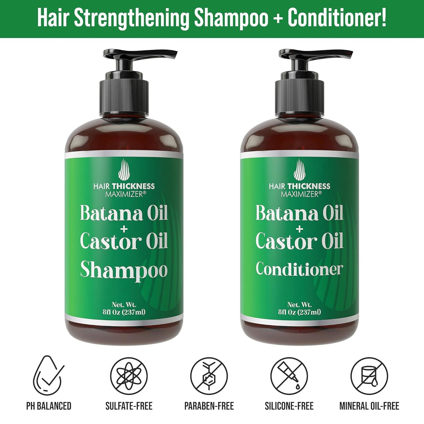 Batana Oil Shampoo for Hair Growth with Castor, Rosemary Oil to Strengthen, Cleanse & Moisturize Hair without Stripping Natural Oils. Color Safe Batana Shampoo and Conditioner For Women, Men