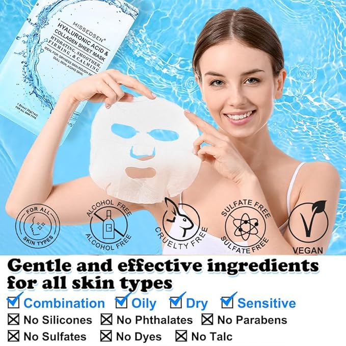 Collagen Face Mask Skincare For Women Hyaluronic Acid Moisturizing Firming Calming Hydrating Pore Treatment of Different Ages and Skin Types Urban Beauty Secret 5 PCS