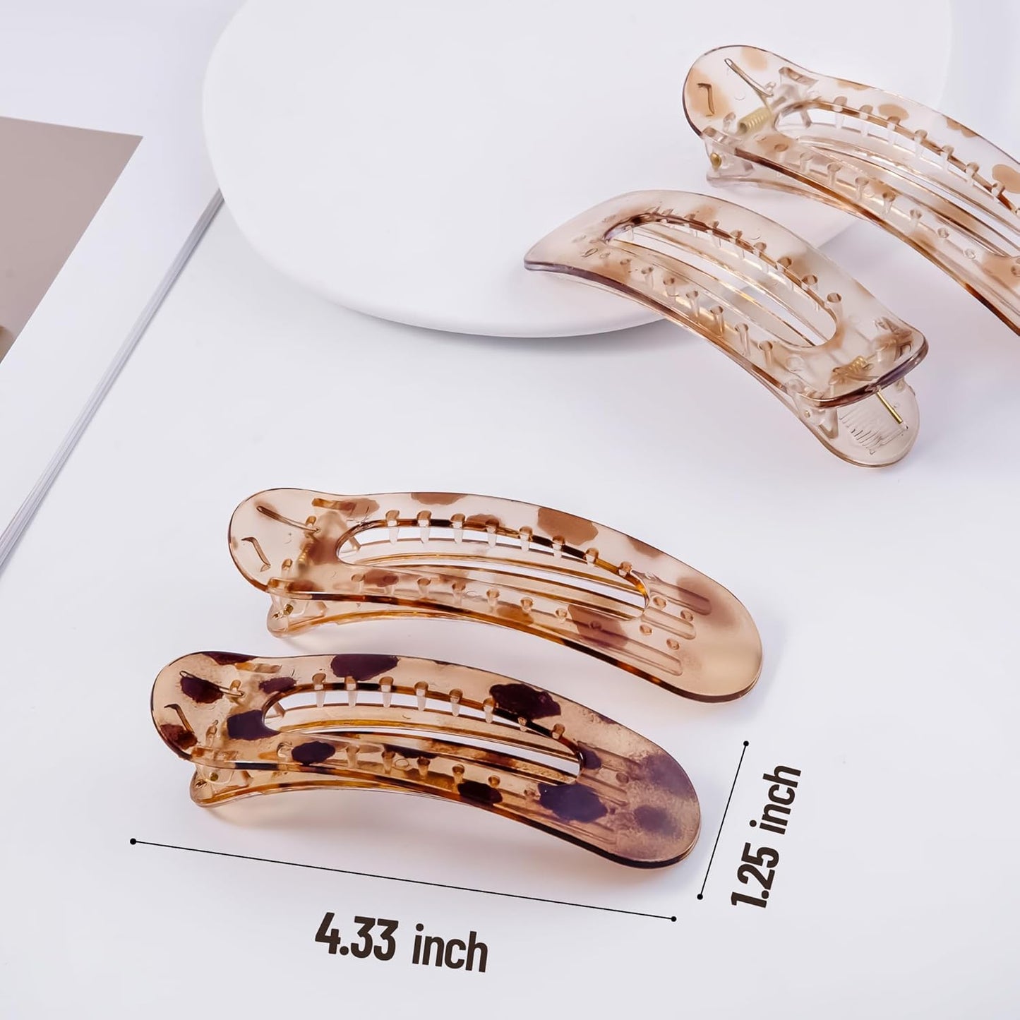 8 Pcs Large Lay Flat Claw Clips for Women French Side Slide Barrettes for Thin Fine Hair Rectangle Alligator Hair Accessories, Bright Black Tortoiseshell