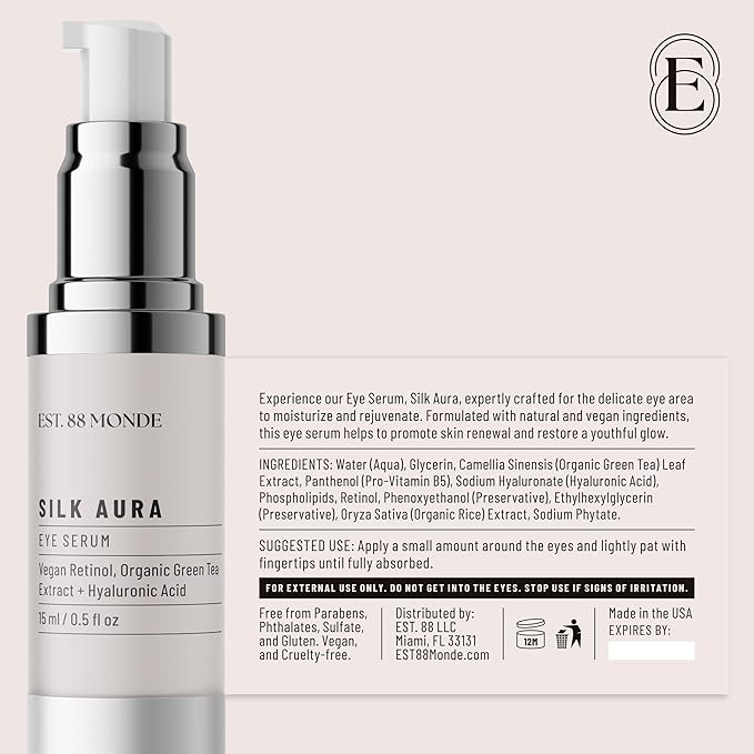 EST. 88 Monde Under Eye Serum – Vegan Retinol & Hyaluronic Acid, Treats Dark Circles, Eye Bags, Puffiness, Fine Lines & Wrinkles – 0.5 Fl Oz