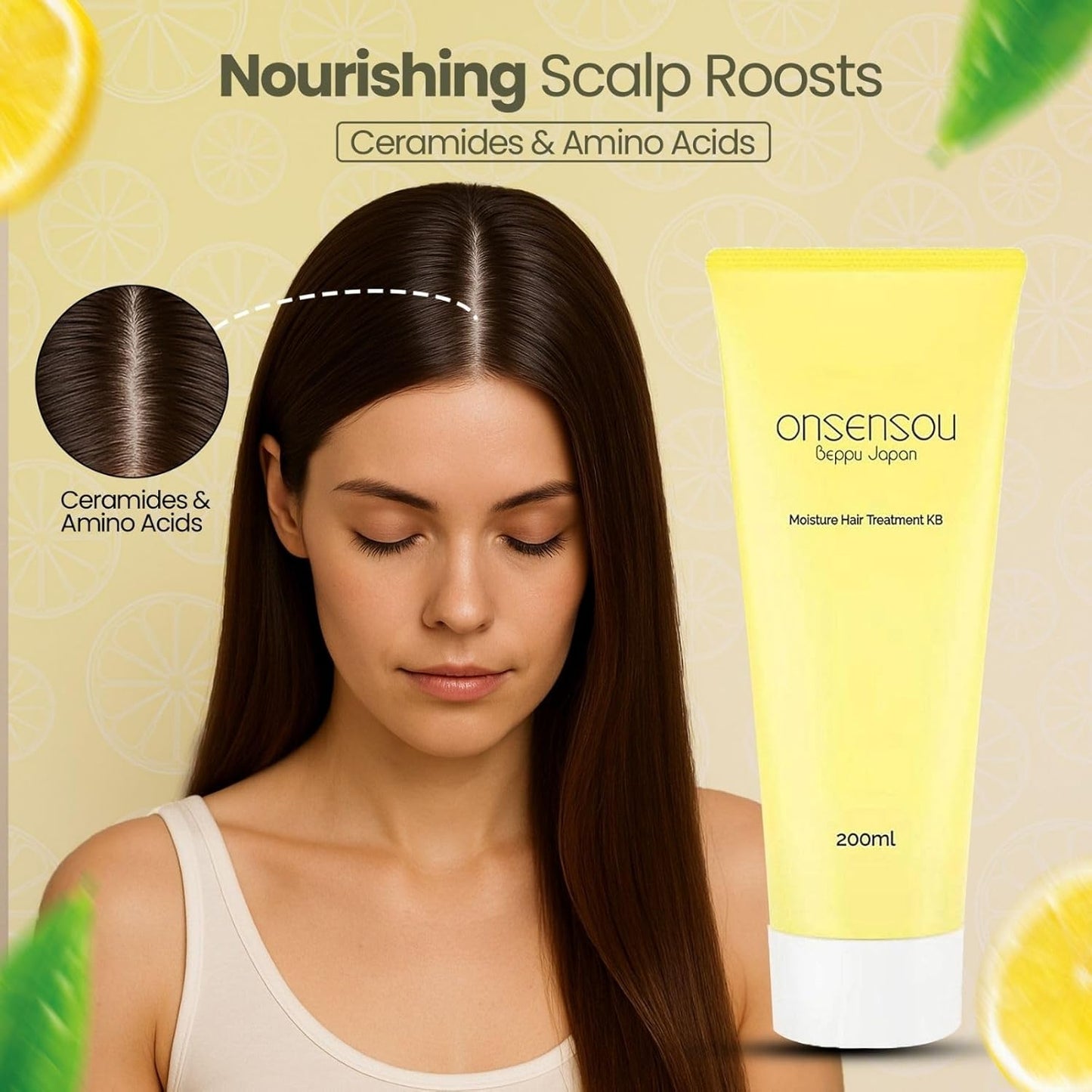 Dry Scalp Treatment for Dry, Damaged Hair Women & Men, Deep Conditioner with Green Algae Extract, Hot Spring Yeast & Honey from Japan, for Frizzy or Curly Hair, Citrus Scent, 6.76 Fl Oz