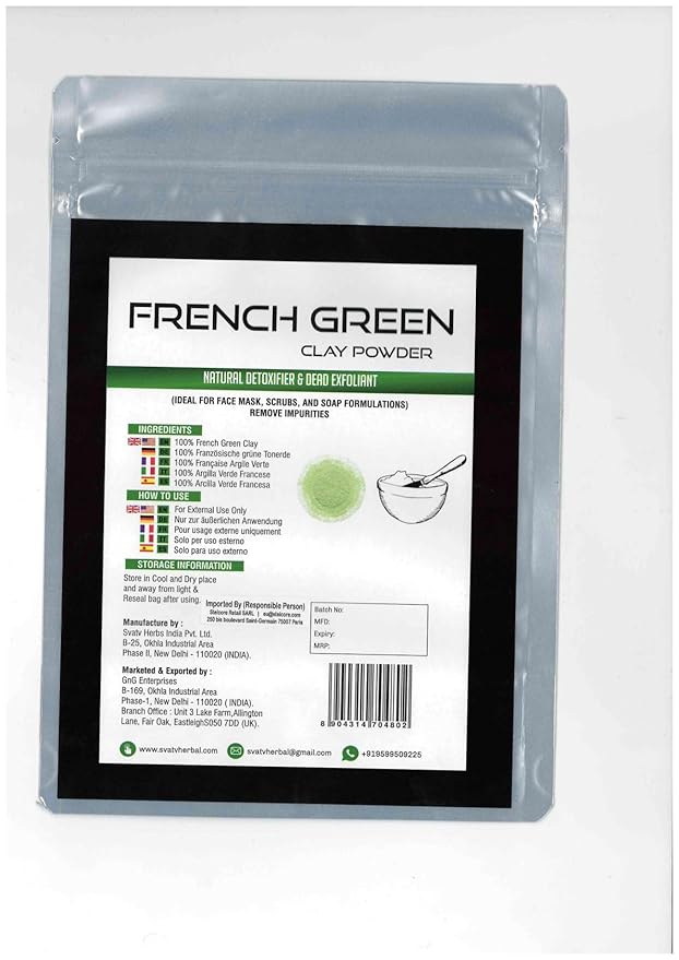SVATV French Green Clay | Montmorillonite Powder | Rose Clay | Hydrating & Rejuvenate Skin | Natural Face Mask | DIY Clay For Men & Women - 227 Gram, Half Pound, 8 Ounce