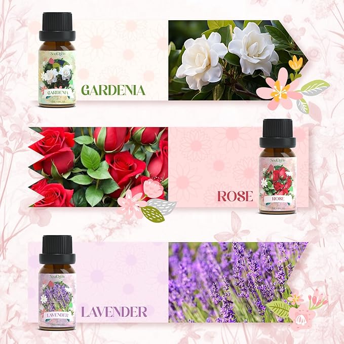 Backyard Fragrance Oils Set, Flower Essential Oil Gift Set for Diffuser, Floral Scent Diffuser Oil, Diffuser Scents Oil for Home-Gardenia, Rose, Lavender, Secret Garden, After Rain,Sunshine