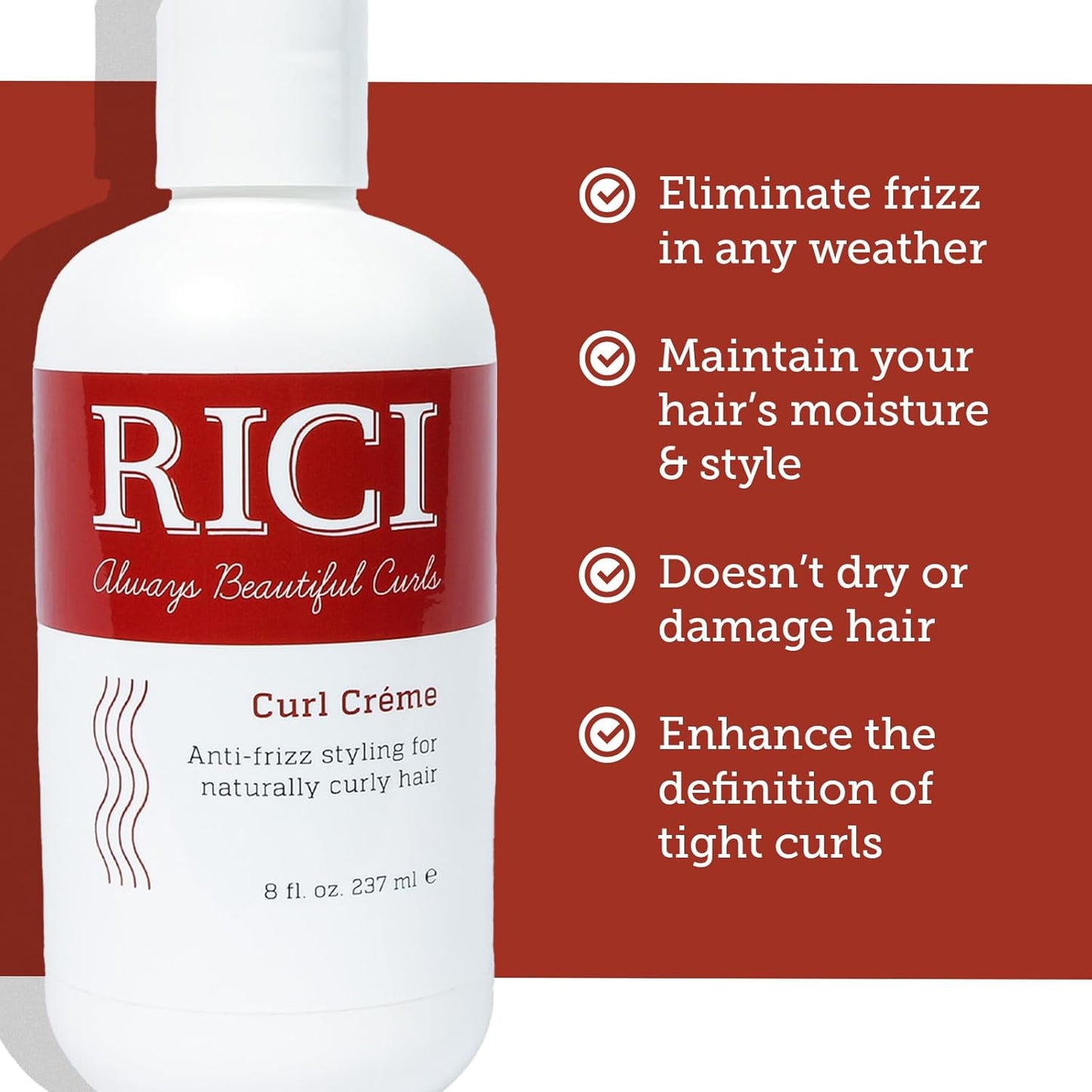 RICI Curl Creme - Anti-Frizz Styling Cream for Naturally Curly Hair (8 fl oz)
