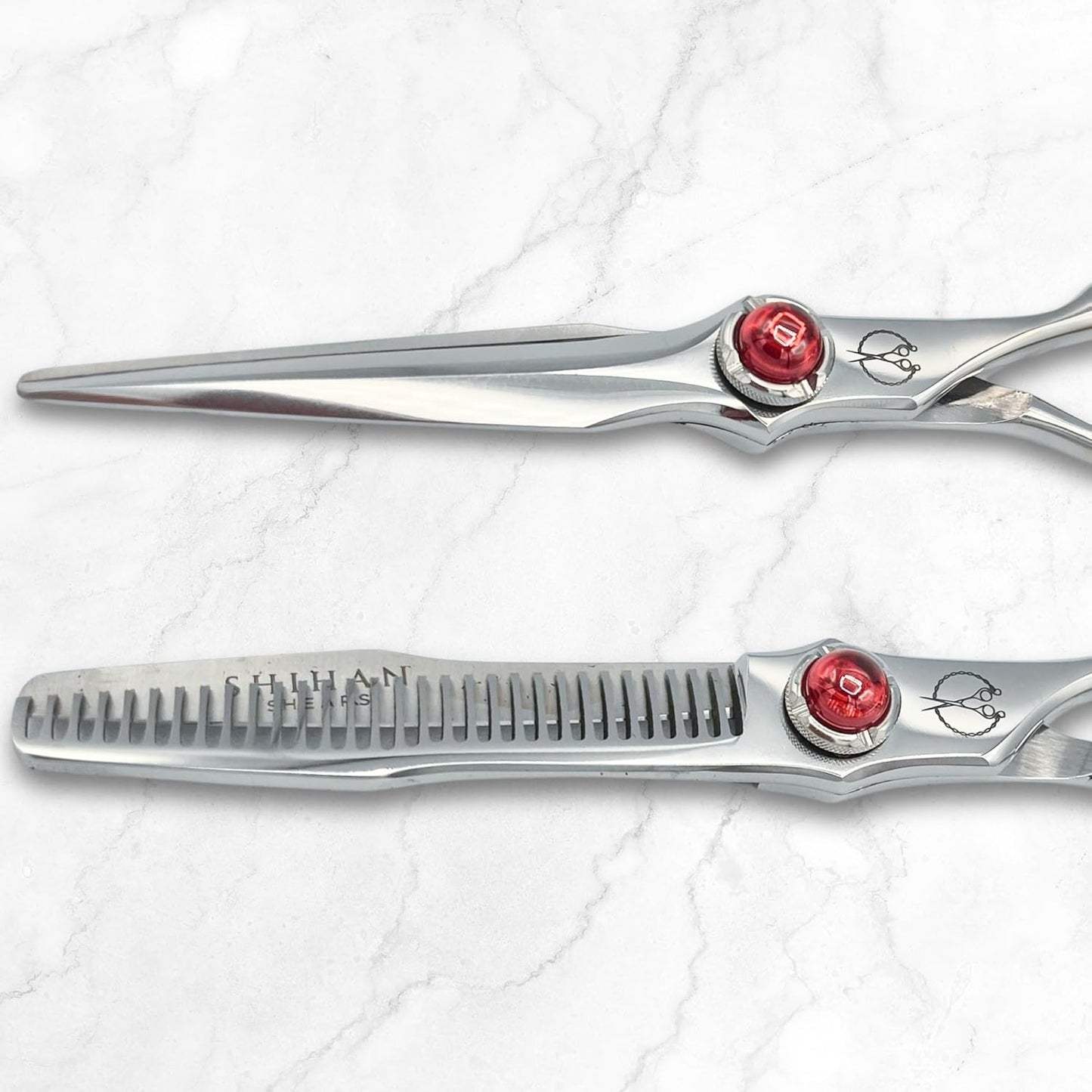 5.5" Professional Hair Shears Set Includes Cutting Scissors and Thinning Shears - VG10 Japanese Stainless Steel - Sharp, Ergonomic, Lightweight - Shihan Shears Red Moon (Hair Shears Set)