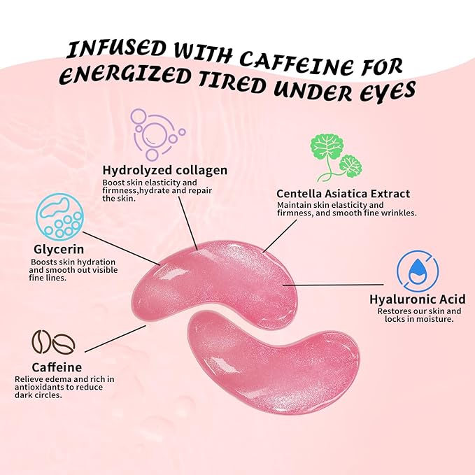 Under Eye Patches (50 Pairs), Caffeine Eye Masks for Dark Circles Puffy Eyes Undereye Bags, Collagen Eye Patches for Wrinkles and Puffiness, Skin Care Gift for Her