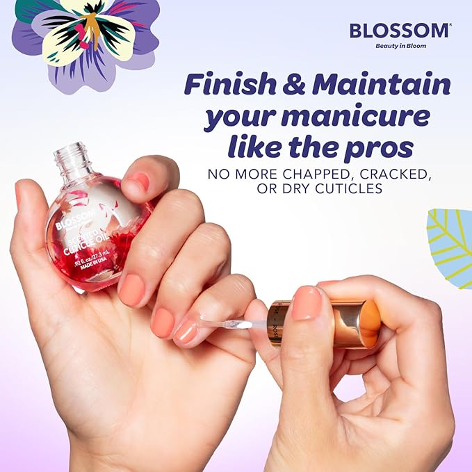 Blossom Hydrating, Moisturizing, Strengthening, Scented Cuticle Oil, Infused with Real Flowers, Made in USA, 2 Pack Bundle, Grape + Watermelon