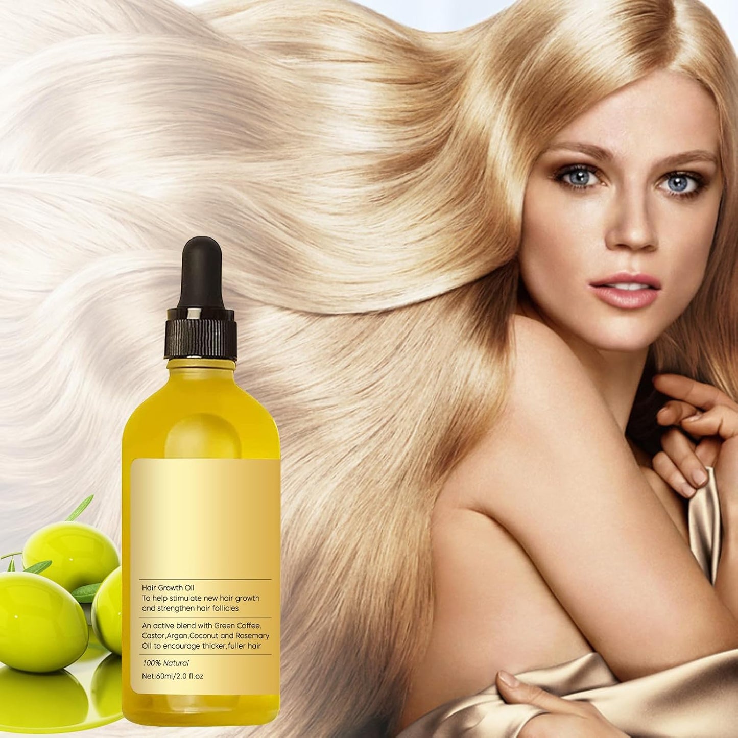 Natural Rosemary Hair Growth Oil - For Dry, Damaged Hair & Thinning Hair - Strengthening & Nourishing Treatment - 2 Fl Oz (60mL)2PCS