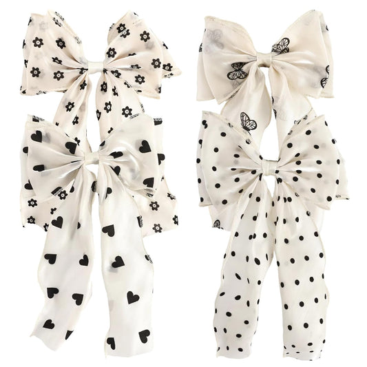 4PCS Big Ribbon Hair Bows, Oversized Long-tail Hair Clips, Large Hair Barrettes, for Women and Girls Hair Styling Accessories, 4 Styles, (Butterfly, Flower, Heart, Circle)