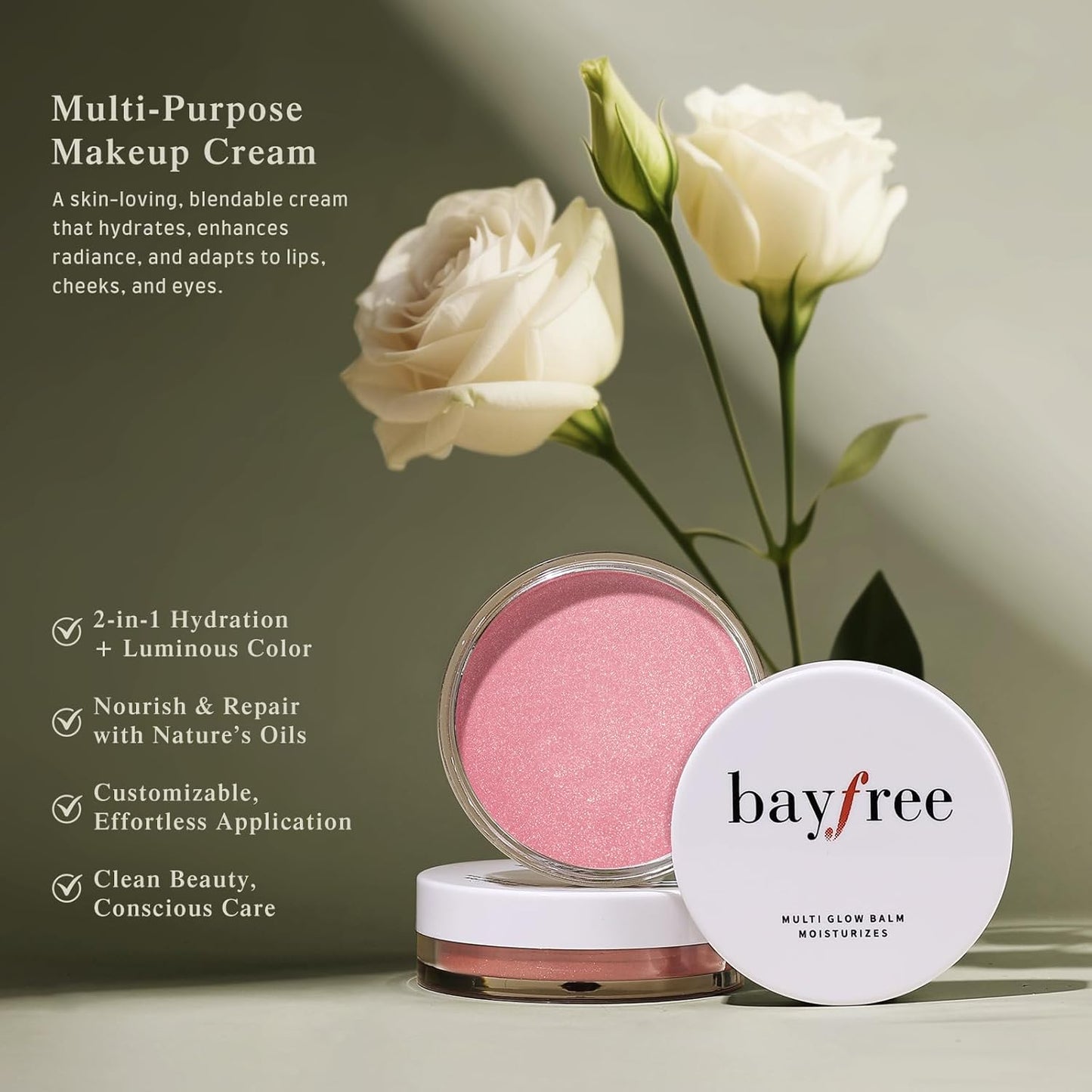 bayfree Multi Glow Balm, Cream Blush for Cheeks, Blush Balm Face Makeup, Radiant Finish, Hydrating, Creamy, Lightweight & Blendable Color, Face Makeup, 0.63 Oz (Peony Garden)