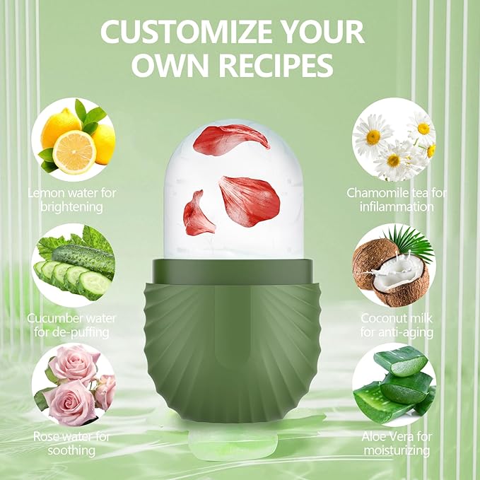 Ice Roller for Face and Eye, Silicone Ice Facial Roller Ice Holder, Face Ice Mold Skin Care, Face Icers Reusable Ice Cube Roller for Shrink Pores Anti Wrinkle Reduce Puffiness, Green