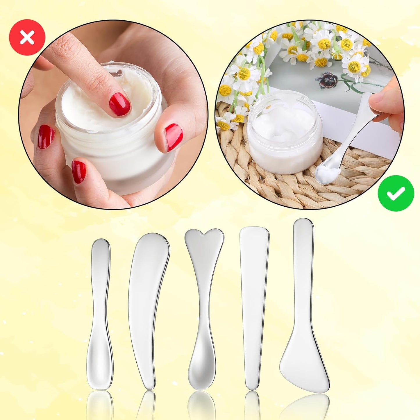 5 Pcs Mini Metal Makeup Spatula Stainless Steel Cosmetic Spoon Multi-functional Beauty Spatula Reusable Mask Facial Applicator Scoop Skincare Tools for Mixing Sampling Cream Mask Lotions Moisturizers