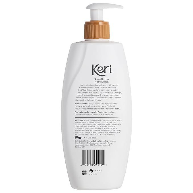 Keri Whole Body Therapy Original Shea Butter Lotion, Continuous Moisturization, 3 Essential Moisturizers (Vitamin E, Aloe and Sunflower Seed Oil) 15 oz.