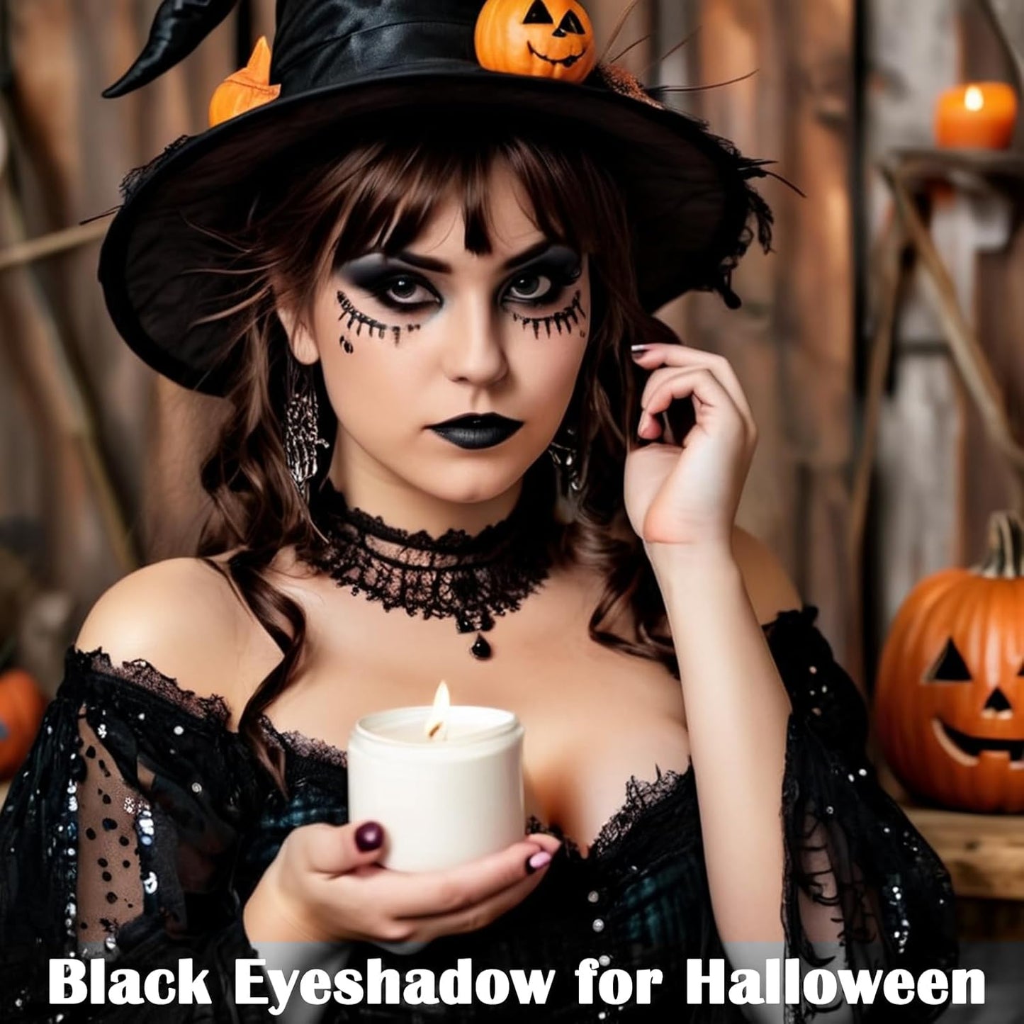 MEICOLY Black Eye Shadow with Mirror,Matte Single Eyeshadow for Halloween Elphaba Makeup,Pressed Powder Eyeshadow Makeup,Matte Shade Eyelid Color Eye Makeup for Women,High Pigment,Long Wear,Waterproof