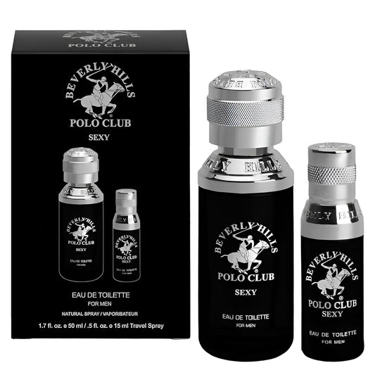 Beverly Hills Polo Club BHPC Men's Eau de Toilette Bonus Pack - Sexy Scent Cologne Gift Set (1.7 oz + 0.5 oz Travel Spray)