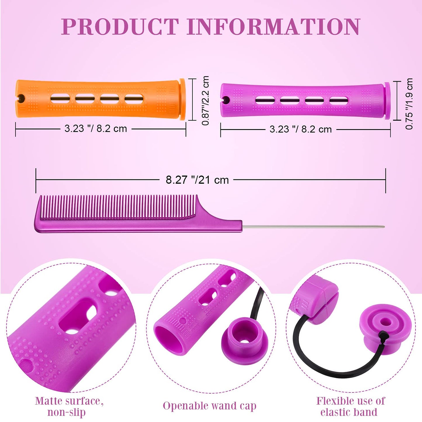 WILLBOND 36 Pieces Cold Wave Rod Hair Perm Rods Hair Rollers Perming Curlers with Steel Rat Tail Comb for Hairdressing Styling