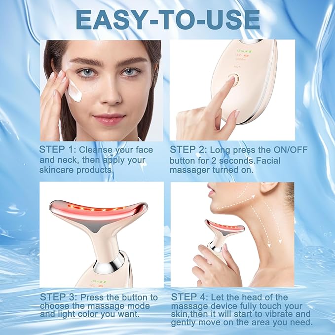 Facial and Neck Massager,Face Tool with 3 Colour Modes and Vibration,Facial Beauty Device for Skin Care (Pink)