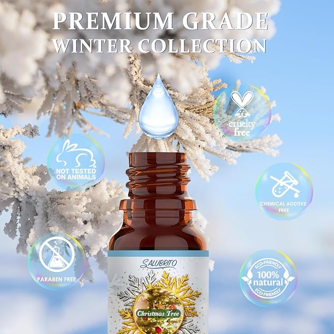 SALUBRITO Winter Fragrance Oils Set, Holiday Essential Oils for Diffuser, Candle, Soap Making - Christmas Tree, Cinnamon, Gingerbread, Candy Cane, Spiced Cider, Sugar Cookies Scented Oil