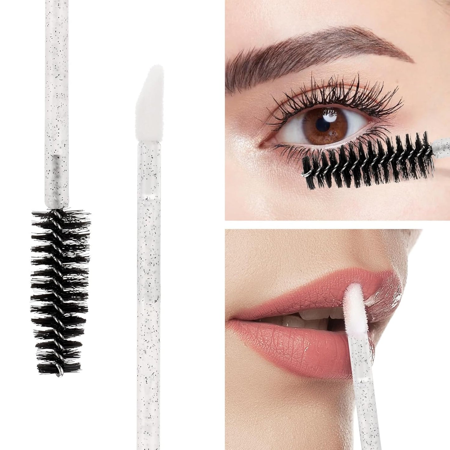 200 Pcs Dual Ended Eyelash Brush Lip Brush, Black Disposable Mascara Wands Lipstick Applicator, Eyebrow Spoolies Brush for Eyelash Extensions