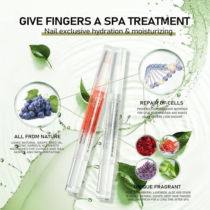 14+1 pcs Cuticle Oil Pen Bulk, Nail Oil Pen with Brush Pack Light Smell Natural Fragrance, 5ml / Tube Container Organic Plant Scented Soften Remover Care for Dry Cuticles Set