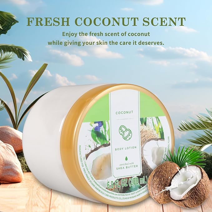 Princess Belle Coconut Body Lotion, Shea Butter Body Lotion for Women and Men Dry Skin, Deep Moisturizing, Hydrating and Softening, Smell Good, 200ml(6.8floz)