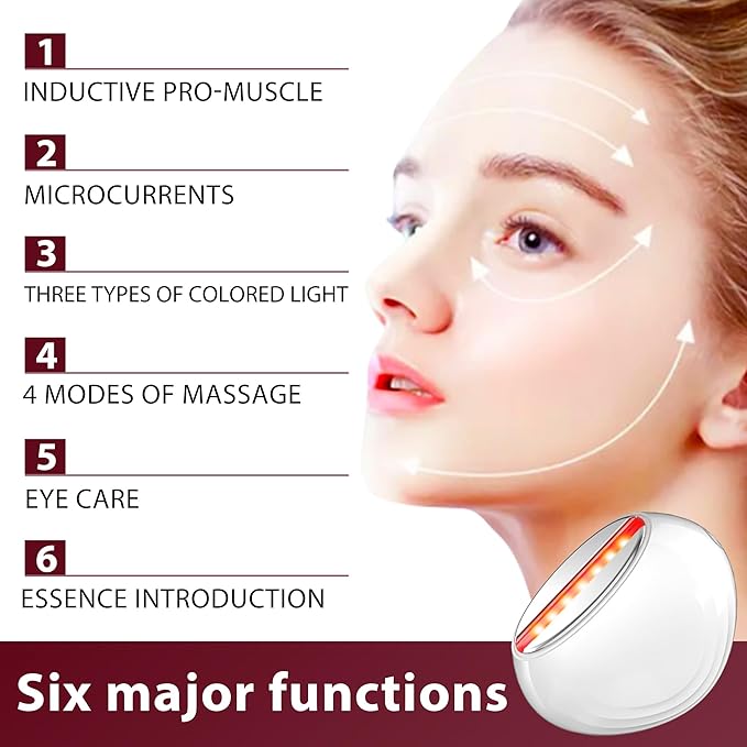 Facial Skin Tightening Device, 6-in-1 Facial Massager Red Light Therapy Beauty Device for Face &Neck Skin Rejuvenation Lifting, Tightening, Infusing, Effective Wrinkle&Puffiness Reduction