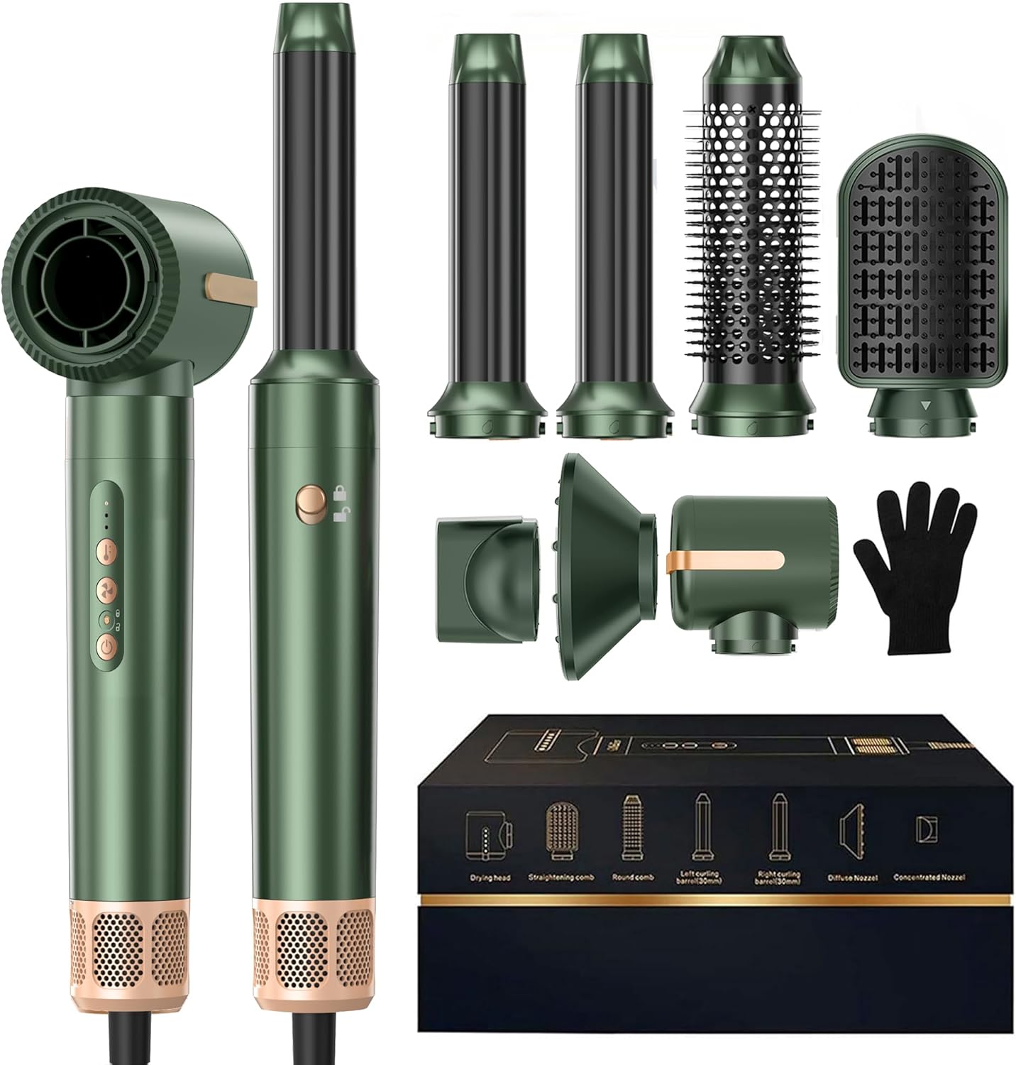 7 in ONE Hair Dryer Brush, Powerful Blow Dryer Brush with Air Curler for Hair, Brush Blow Dryer with Diffuser, Ionic Hot Air Brush Fast Dry, Volumize, Curls, Straight, Hair Styling Tools 100-120V