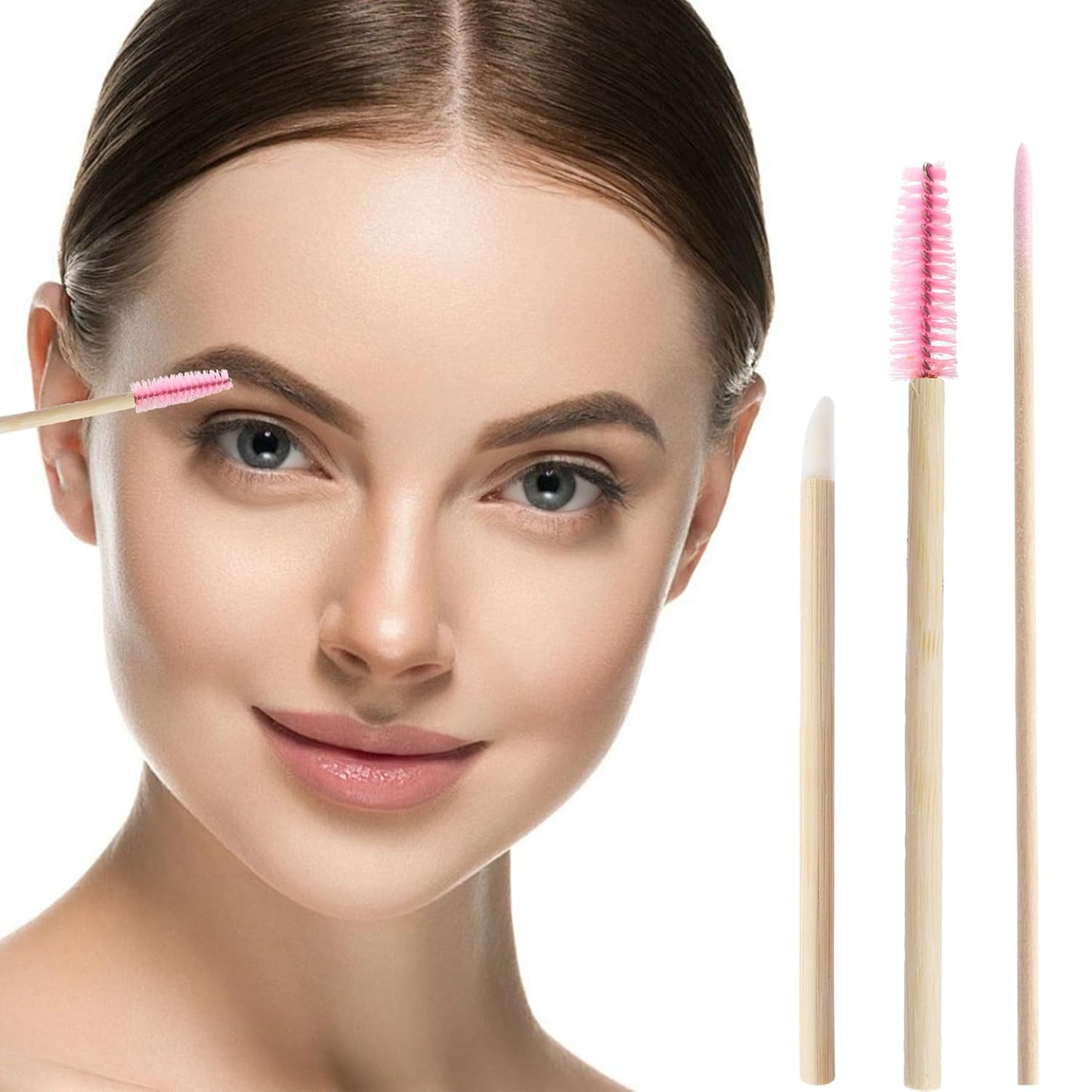 300 Pack Disposable Spoolies Brushes Sets Bamboo Mascara Wand Lip Brushes Cotton Swab for Eyebrow Eyelash Extension Tattoo Lipstick Applicator(Pink)