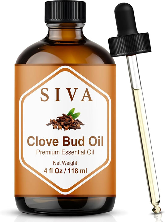 Siva Clove Bud Essential Oil - 4 Fl Oz – 100% Natural Clove Oil - for Diffuser, Face, Skin Care, Aromatherapy, Hair Care, Scalp and Body Massage - with Dropper