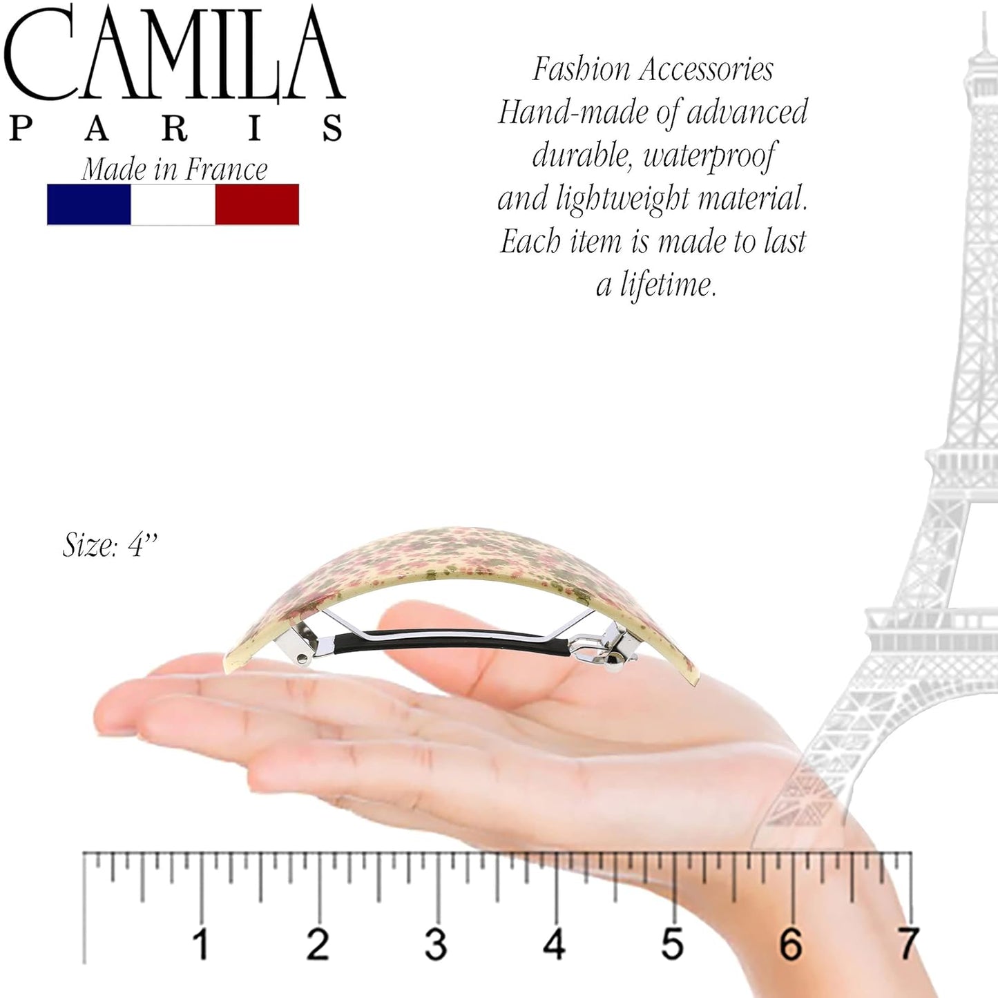 Camila Paris CP3323 French Hair Barrette Oval For Thick Curly Wavy Long Hair, Strong Hold Grip Hair Clips for Women, No Slip Rubberized Metal Clasp, Styling Girls Hair Accessories, Made in France