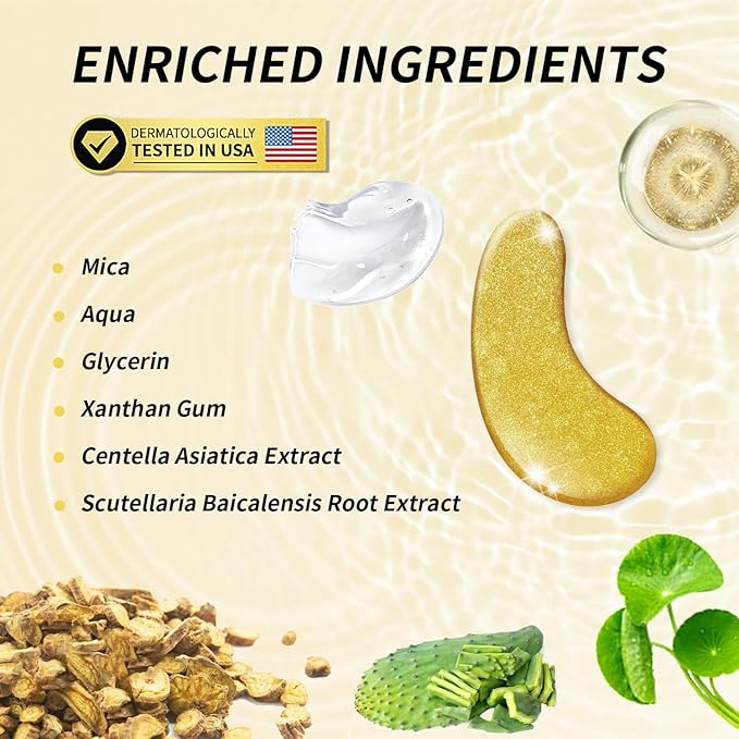 Under Eye Patches, Dermatology Golden Eye Mask with Amino Acid & Collagen, Cooling Eye Care for Wrinkles, Puffy Eyes & Dark Circles, Skincare Treatment, Gift for Women, 12 Pairs