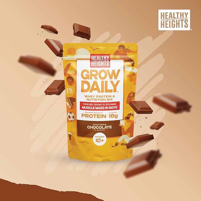 Healthy Heights Grow Daily Kids Protein Drink Mix (Chocolate) - High Protein Shake for Boys 10+