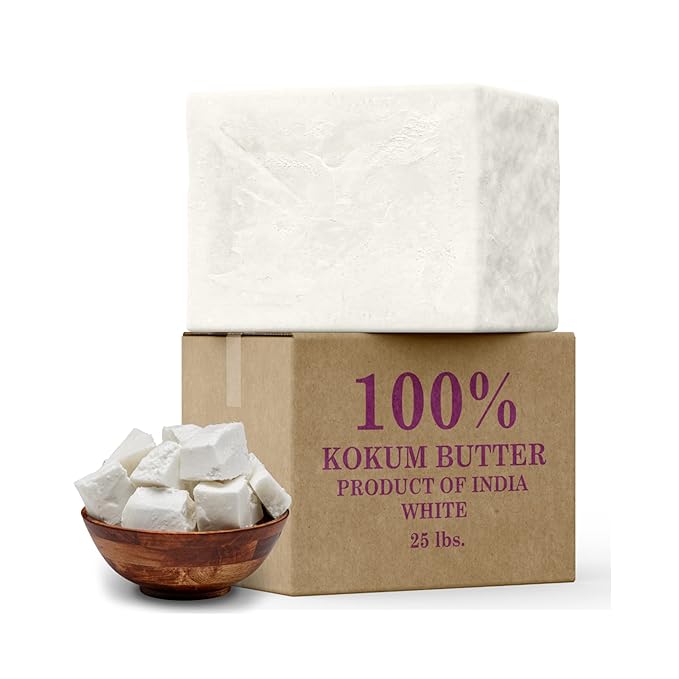 Raw Kokum Butter 2 lbs. Bar 100% Pure Natural - Great for Skin, Body and Hair Moisturizer, DIY Creams, Balms, Lotions and Soap Making.