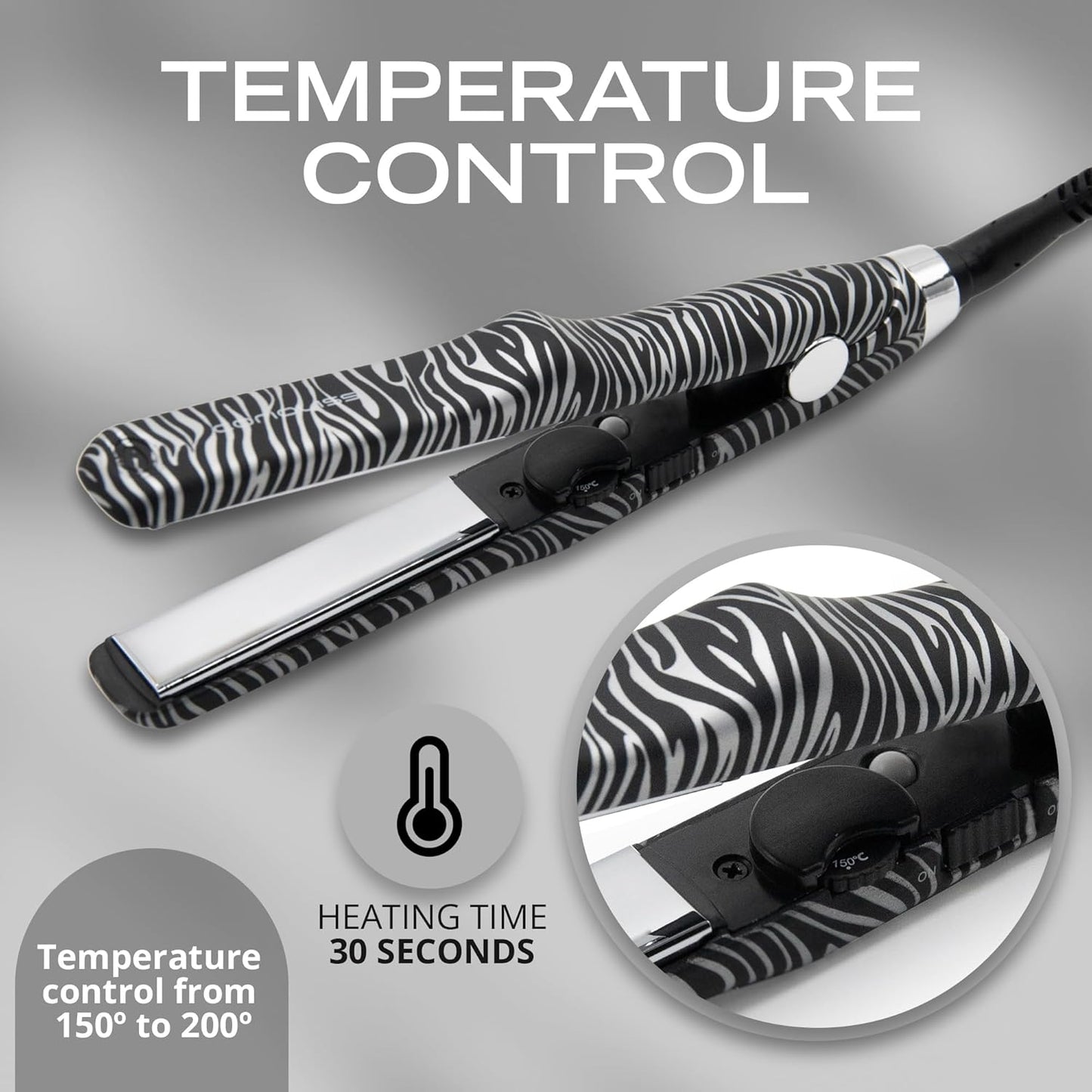 CORIOLISS C Trip Mini | Hair Straighteners for Women | Titanium| Flat Iron | Professional with Temperature Control (Zebra Silver)