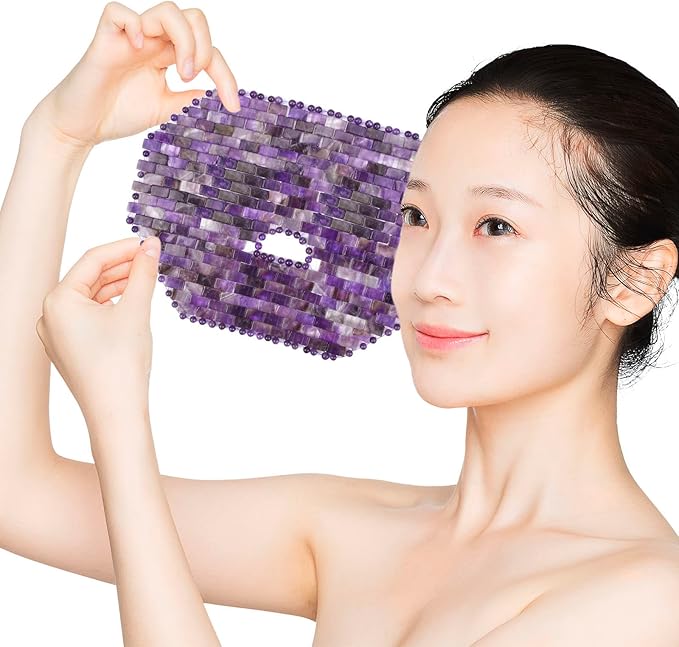 ideayard Jade Mask, Amethyst Crystal Face Cold Mask for Headache/Migraine Relief Mask, Weight Compress Mask Cover Eye for Puffy Eyes, Tension, Sinus & Stress Relie Relax Skin Care Spa