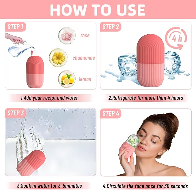 Ice Roller for Face and Eye,Upgraded Ice Face Roller,Facial Beauty Ice Roller Skin Care Tools, Ice Facial Cube, Ice Holder Mold Face Puffiness Relief Massage Skin Care Tools (Pink)
