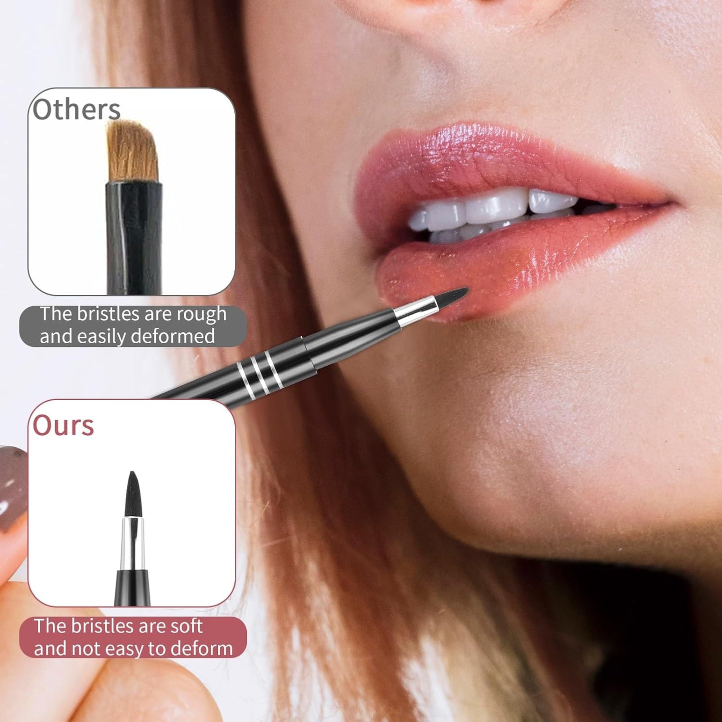 4 PCS Travel Lipstick Brush, Professional Retractable Lip Liner Brush with Cap, Balm Applicator Tools for Women Lip Gloss