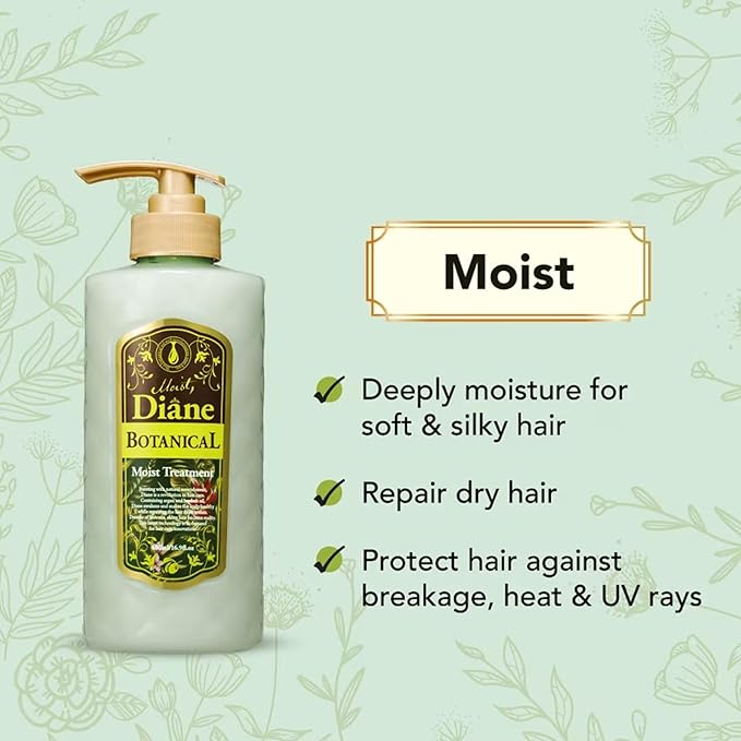 MOIST DIANE Hair Treatment with Pump for Women & Men, Natural Organic Japanese Hair Conditioner, Sulfate & Silicon Free Hydrating & Moisturizing Haircare Products, Botanical Moist 16.9 Fl Oz/500mL