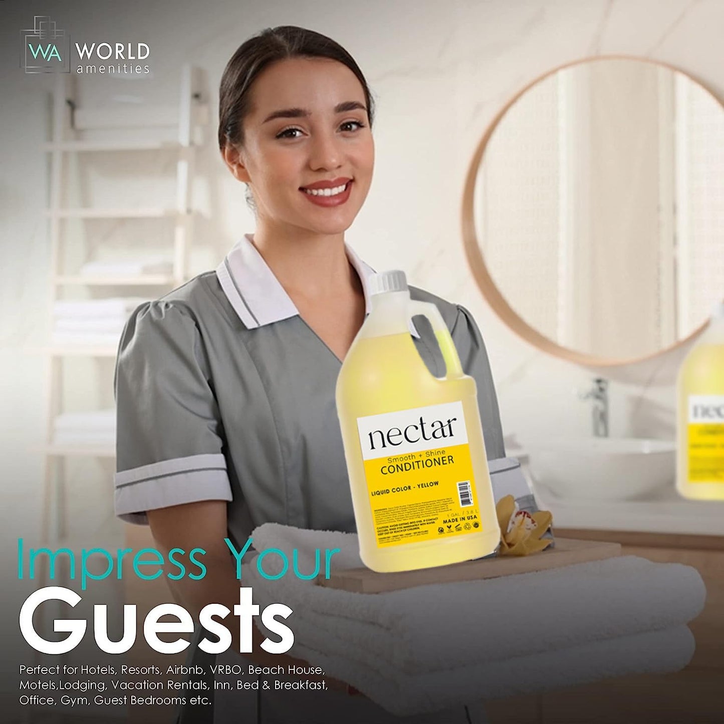 World Amenities - Nectar Conditioner | 1 gallon, 3.8L | Sweet Orange Blossom Scent Refill Bottle With Pump, Hotel Amenities, Airbnb Rentals, Suitable for All Hair Types - 1 Gallon Pack