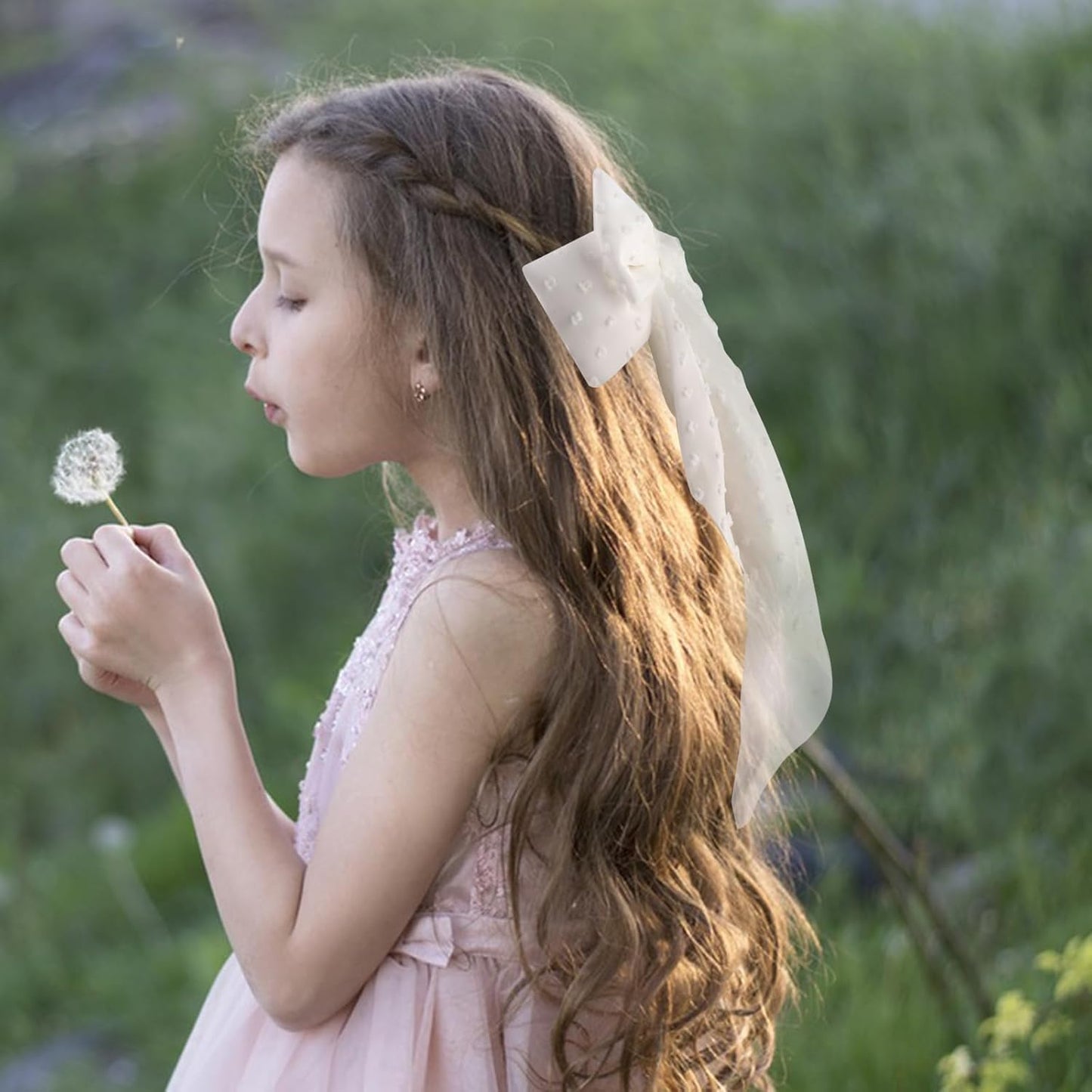 4PCS Chiffon Large Ribbon Hair Bows, Oversized Long-tail Hair Clips, Cute Hair Barrettes, for Women and Girls Hair Styling Accessories, Black, White, Beige, Light Pink