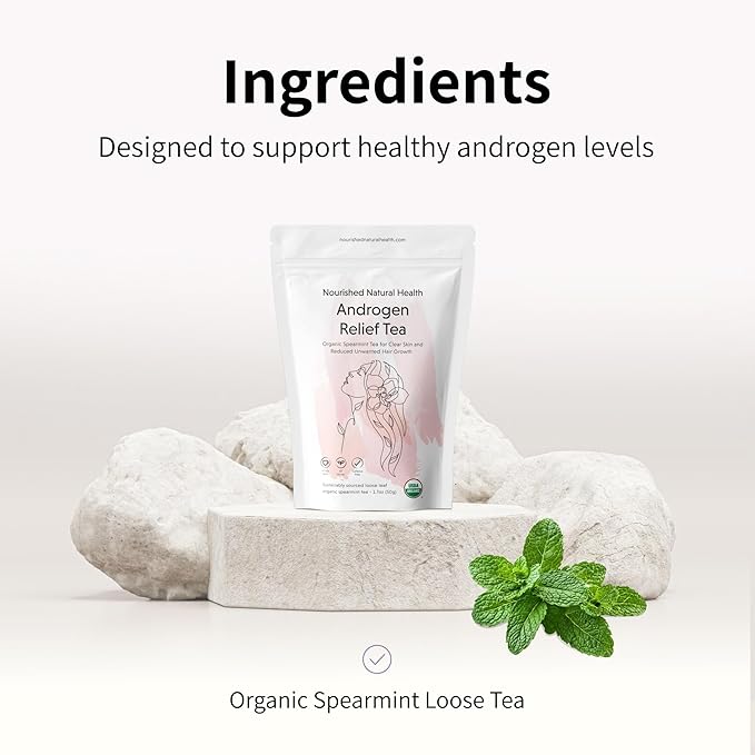 Nourished Androgen Relief Spearmint Tea - Organic Herbal Spearmint Tea for Clear Skin and Reduced Unwanted Facial Hair Growth - 240 Servings