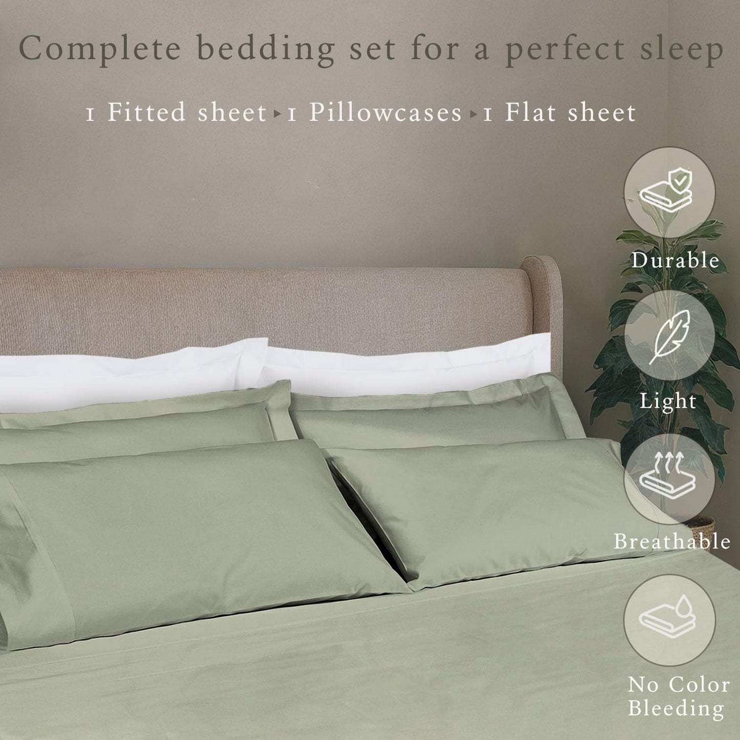 Threadmill - Twin XL Sheets Set Soft 100% Cotton Cooling Sheets Deep Pocket Snug Fit Elastic, 500 Thread Count, 3-Pc, Hotel Quality Bed Sheets, Beats Egyptian Cotton Claim (Sage)