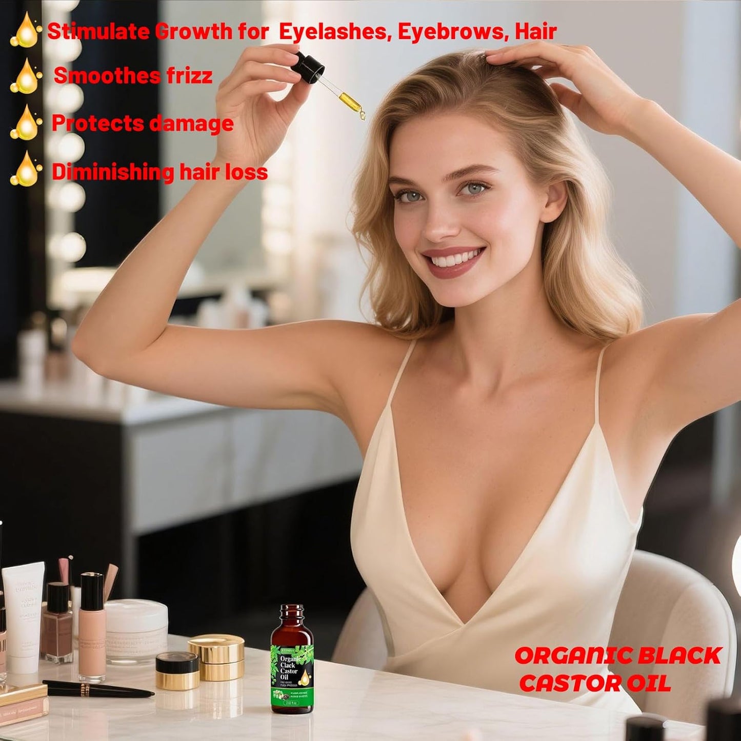 Hair Oil, Black Castor, 100% Pure Natural Organic, Cold Pressed, Hair Growth, Eyebrow & Skin Care, Body & Carrier Oil, 4.04 Fl Oz, 2 Glass Bottles