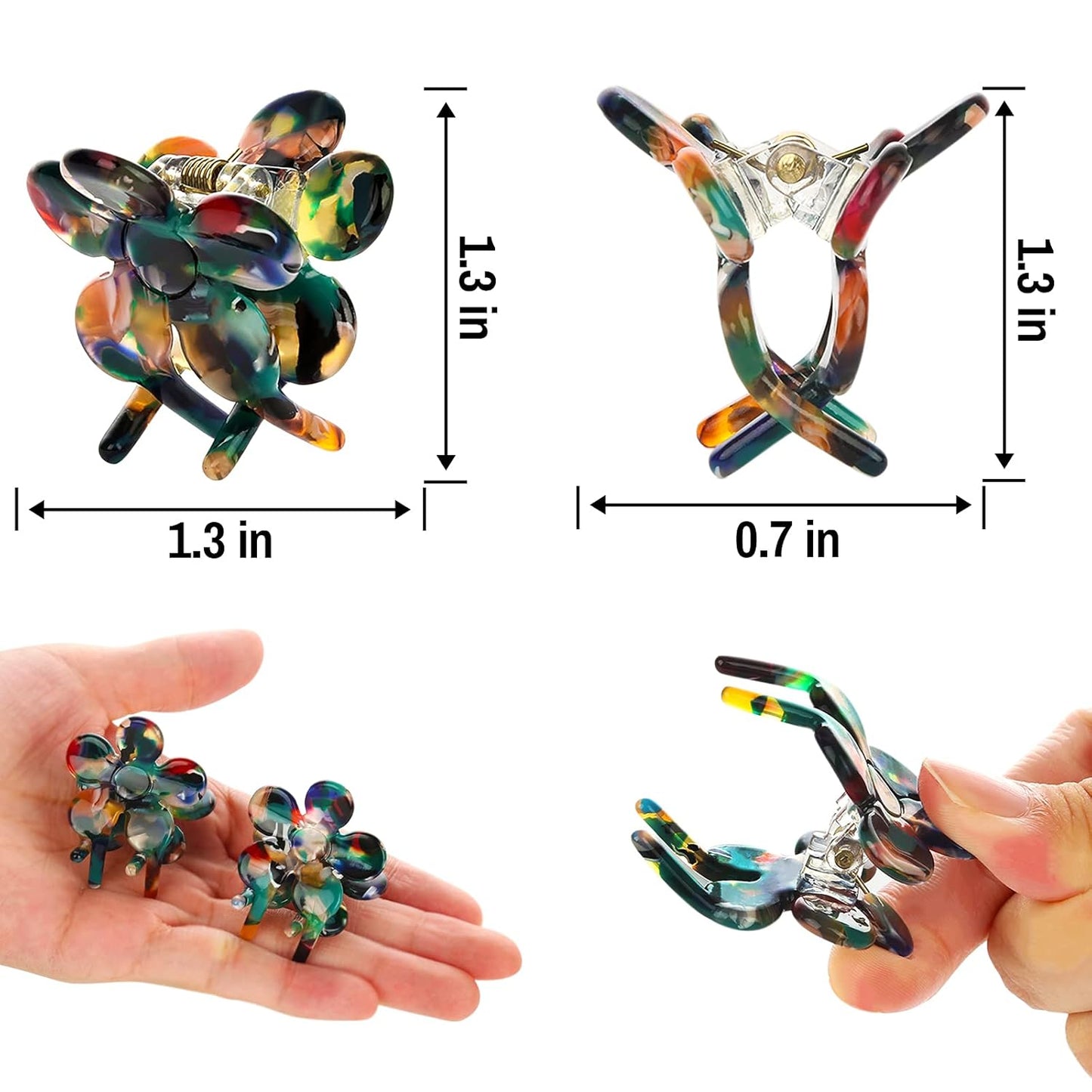 Cobahom 8 Pcs 1.26 Inch Flower Hair Clips Small Claw Clips, Vintage Hair Clips Cellulose Acetate Jaw Clamps for Thin Hair, Styling Accessories for Women, Multicolor