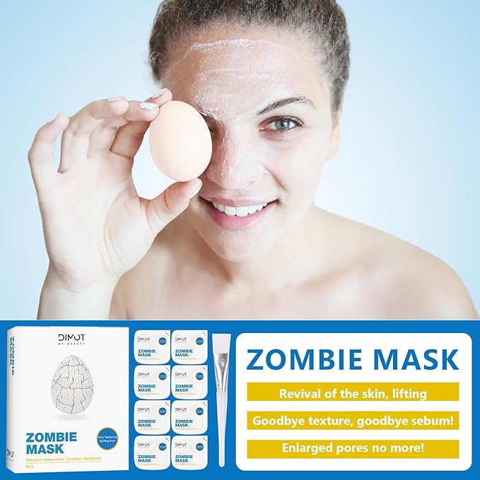 2025 New Zombie Facial Mask, Zombie Mask Facial, Hydrating Skincare Face Mask, Pore Tightening & Lifting Deep Cleansing Clay Mud Mask(1 Box 8Pcs)
