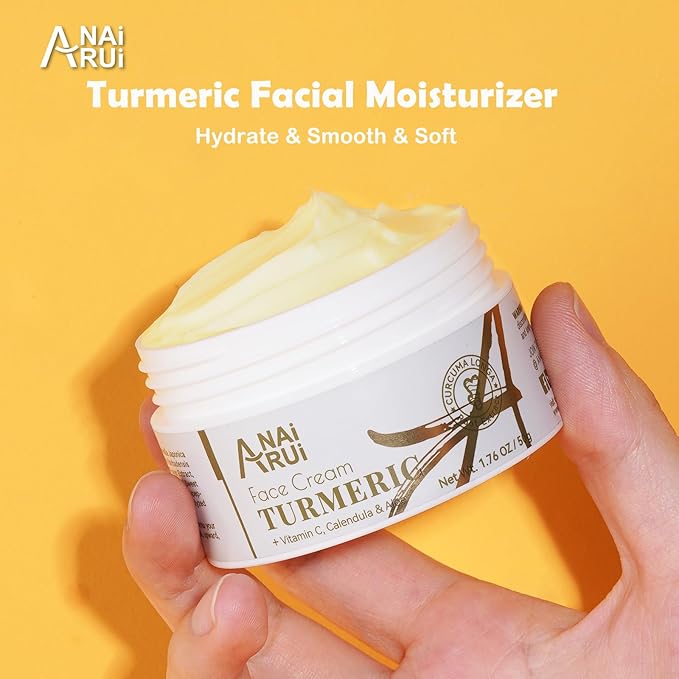 ANAI RUI Facial Moisturuzier, Turmeric Face Cream with Vitamin C for Hydrating, Firming, Tightening Skin, Turmeric Vitamin C Cream for Dark Spots, Dry Skin, 1.76 OZ