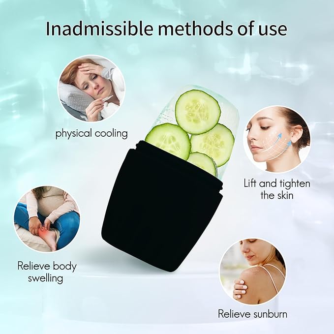 2Pack Ice Roller for Face, Qewro Silicone for Tone skin, Reusable Eye Puffiness Relief, Ice Roller Mold for Neck, Facial Roller to Remove Fine Lines Pores Anti Wrinkles (Black and Black)